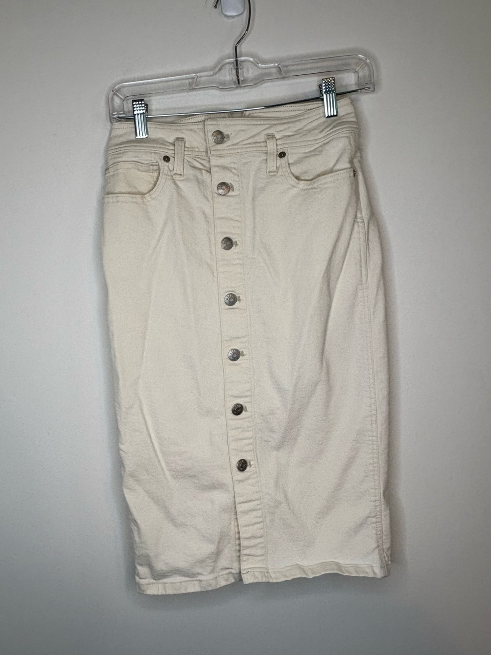 Madewell Cream Button-Front Denim Midi Skirt Size 25